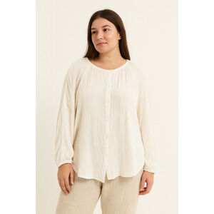 Gap Womens Top Small White Textured Gauze Button Up Long Sleeve Boho Cottage